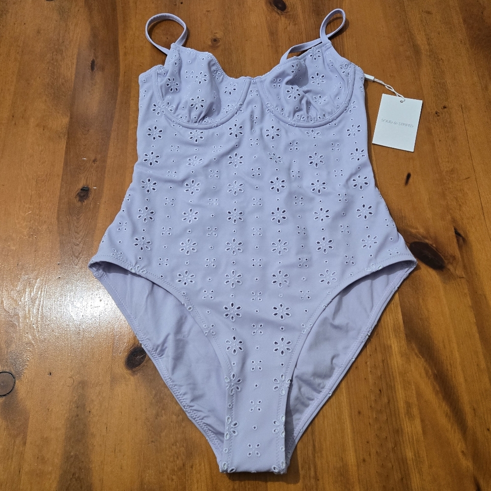 Solid & Striped Taylor Eyelet One Piece Powder Lilac Purple Pastel Sz Small New